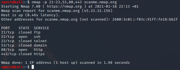 Nmap port scanning scan