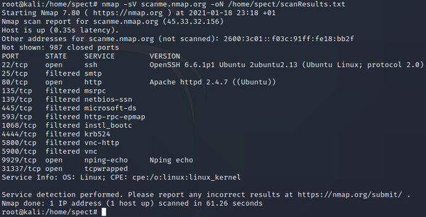 Nmap scan output to file